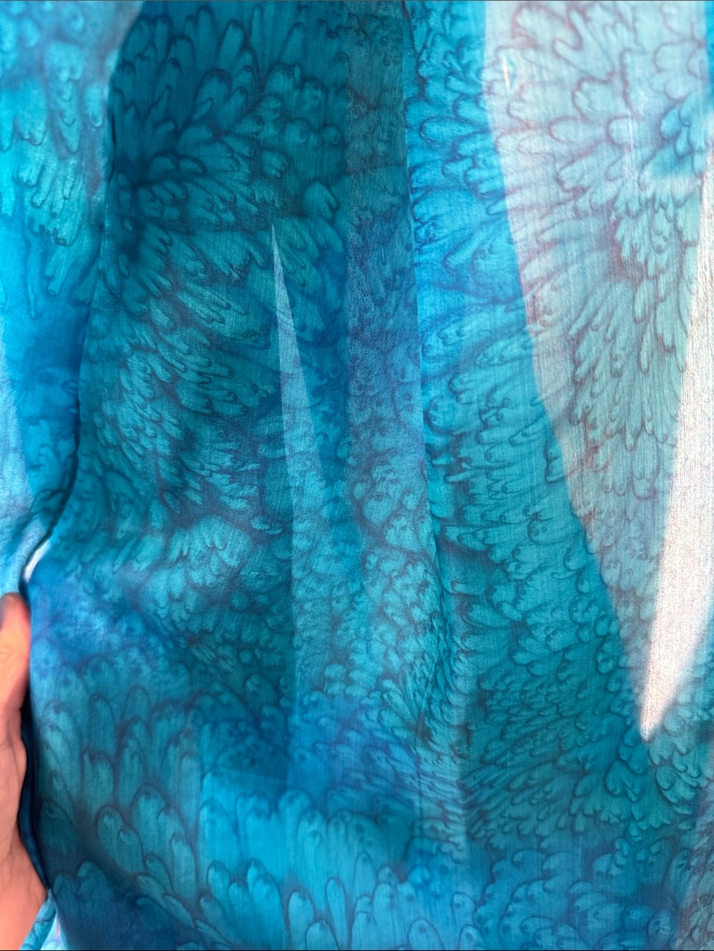 Vibrant Teal Blue Patterned Silk Scarf - Picture 3 of 4